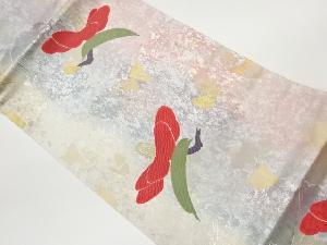 引箔椿模様織出し名古屋帯